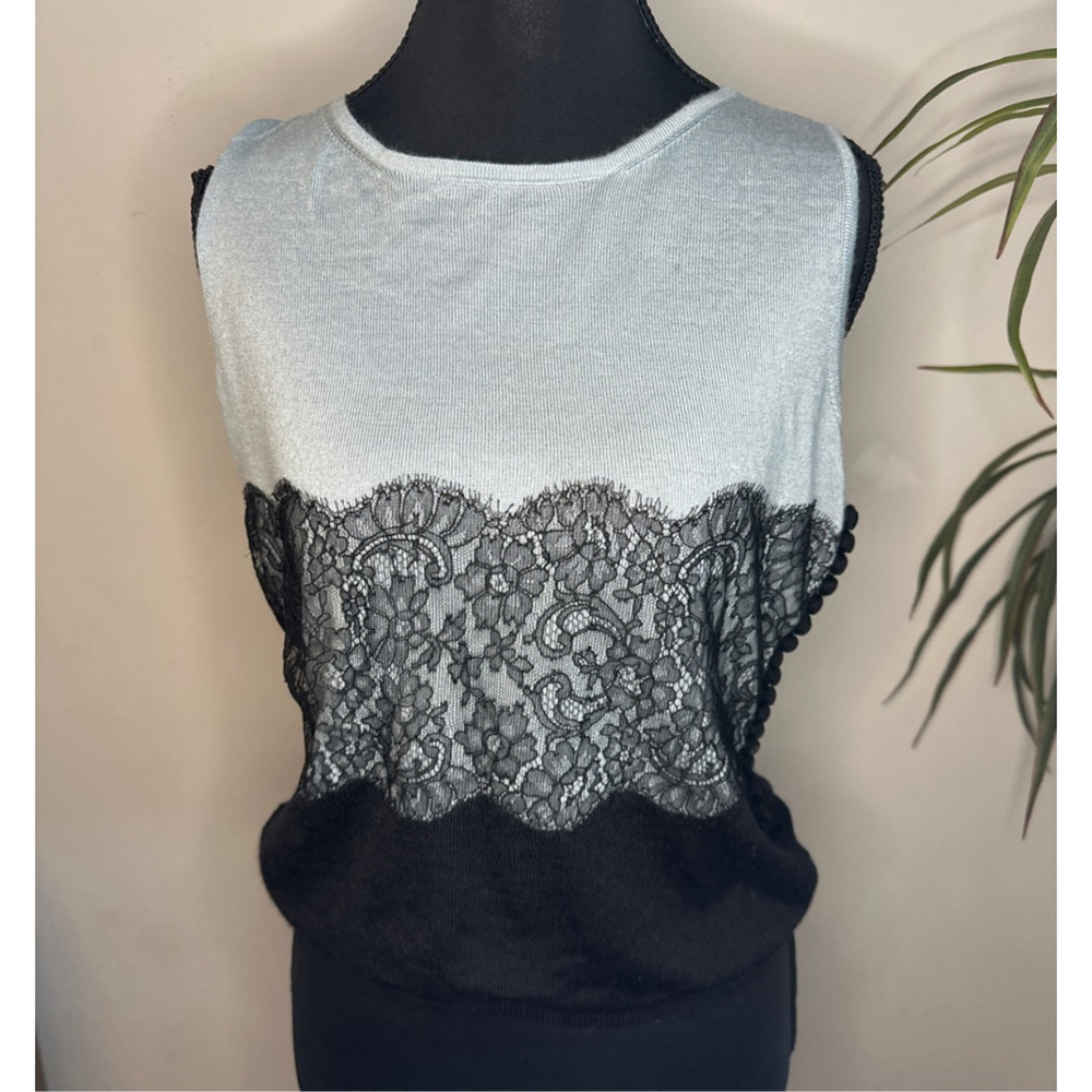 Authentic Christian Dior cashmere knit lace overlay top corset design M